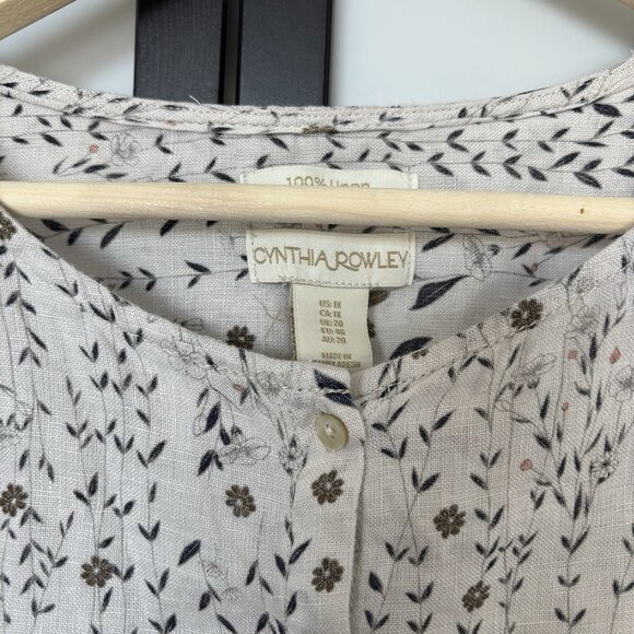 CYNTHIA ROWLEY Linen Floral Blouse Women’s 1X Coastal Femenine Boho Cottagecore - Picture 8 of 16